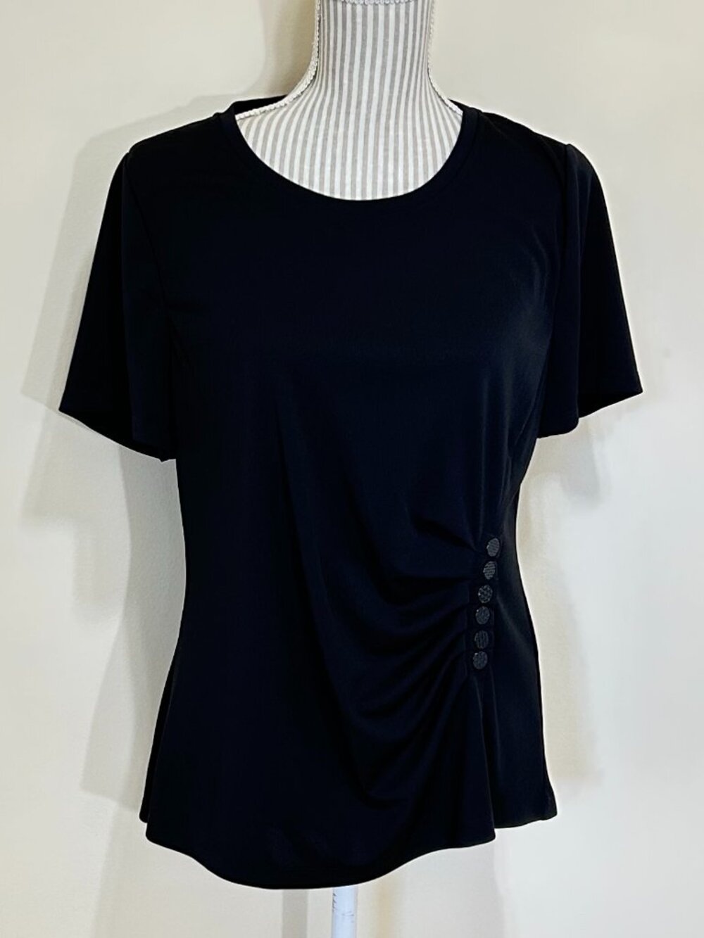 Karl Lagerfeld Short Sleeve Side Button Pleat Top Black Size L